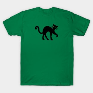 Spooky Black Cat Arched Back Green eyes T-Shirt